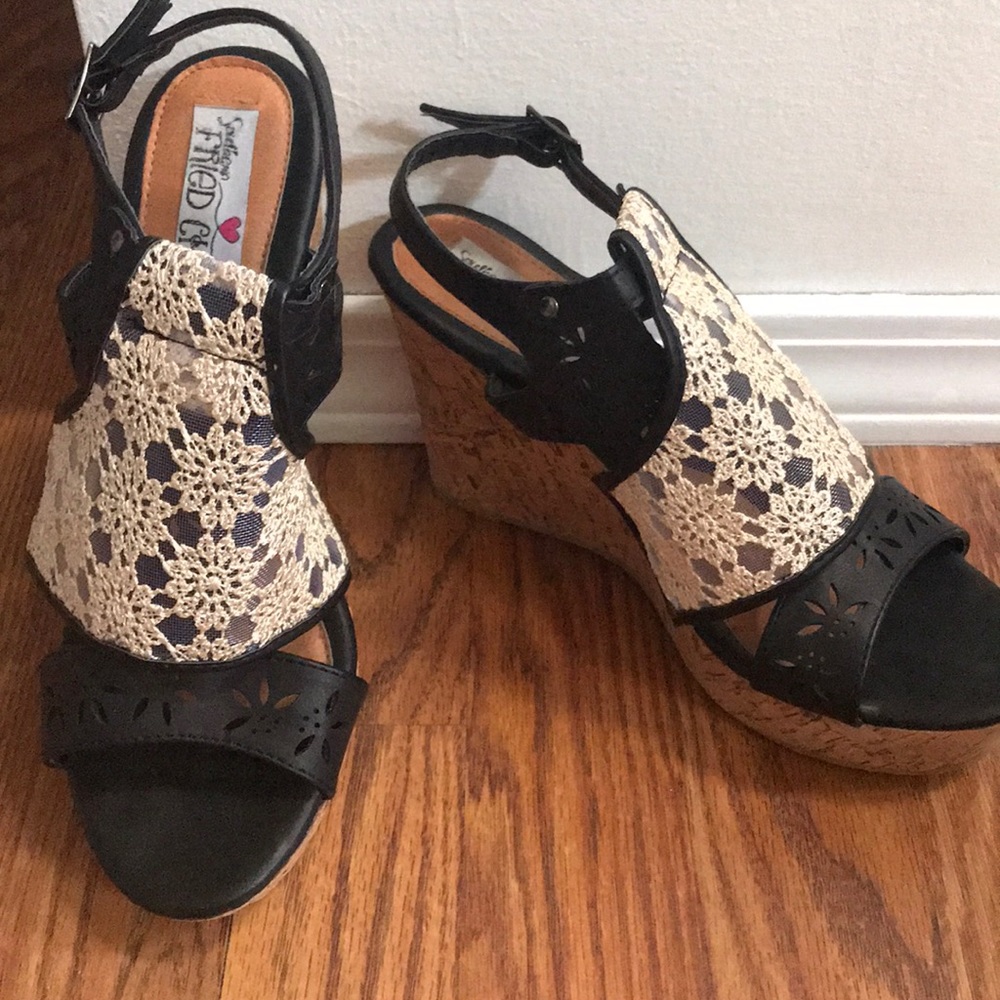 Black wedge sandals